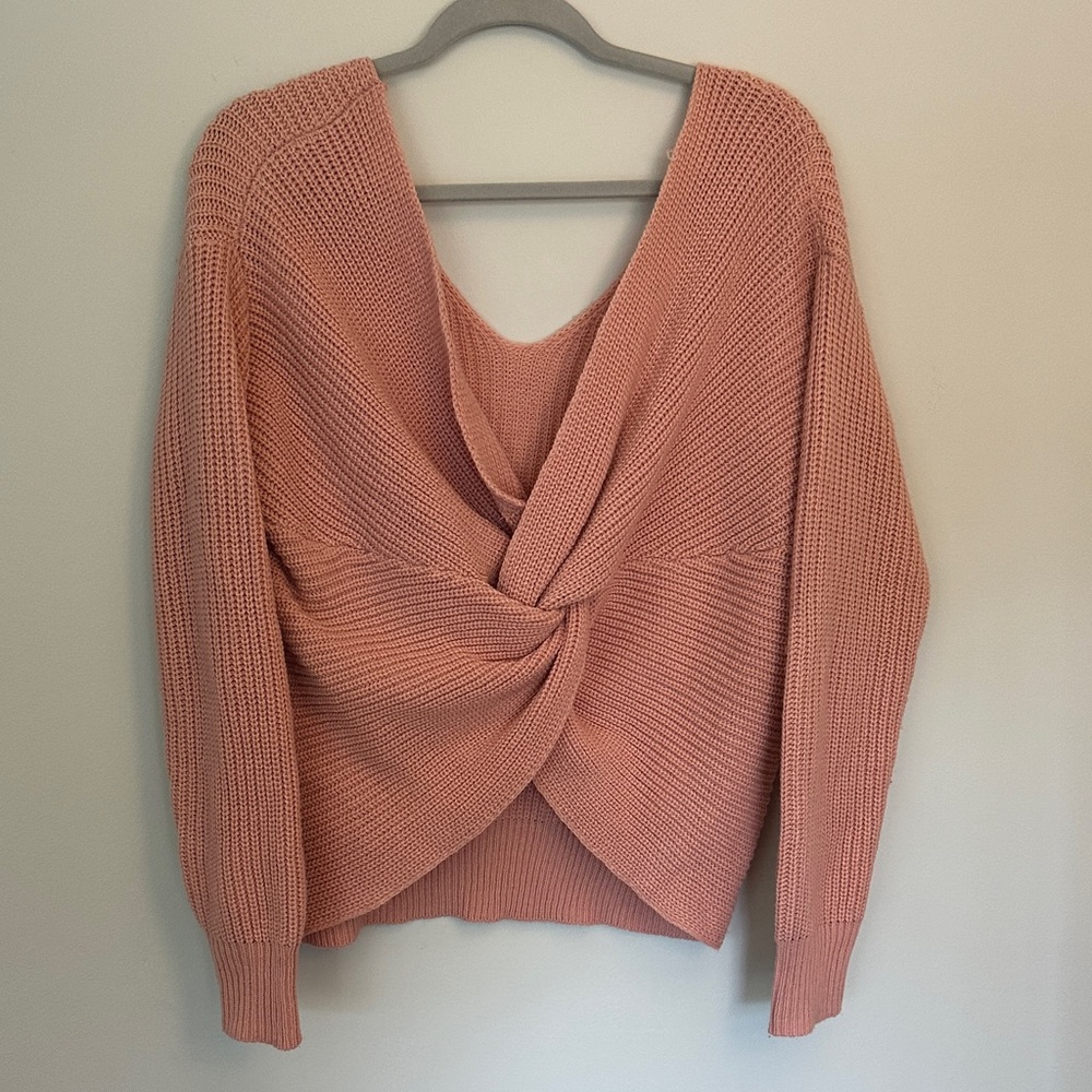 Cotton Emporium V-Neck Twist Sweater in Blush
